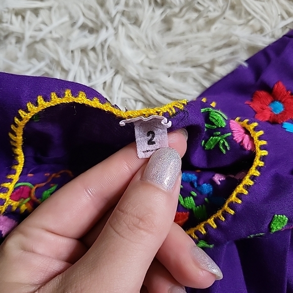 Little Girl's Mexican Dress Floral Embroidery Purple Multicolor Toddler Baby - 2 - Picture 6 of 9